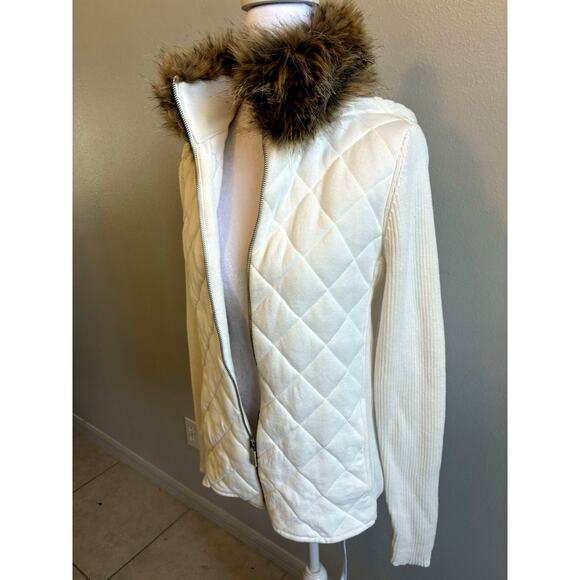 VTG RALPH LAUREN QUILTED FLEECE FUR Collar Hollywood Glam Corporate Ivory RARE M - Picture 1 of 16